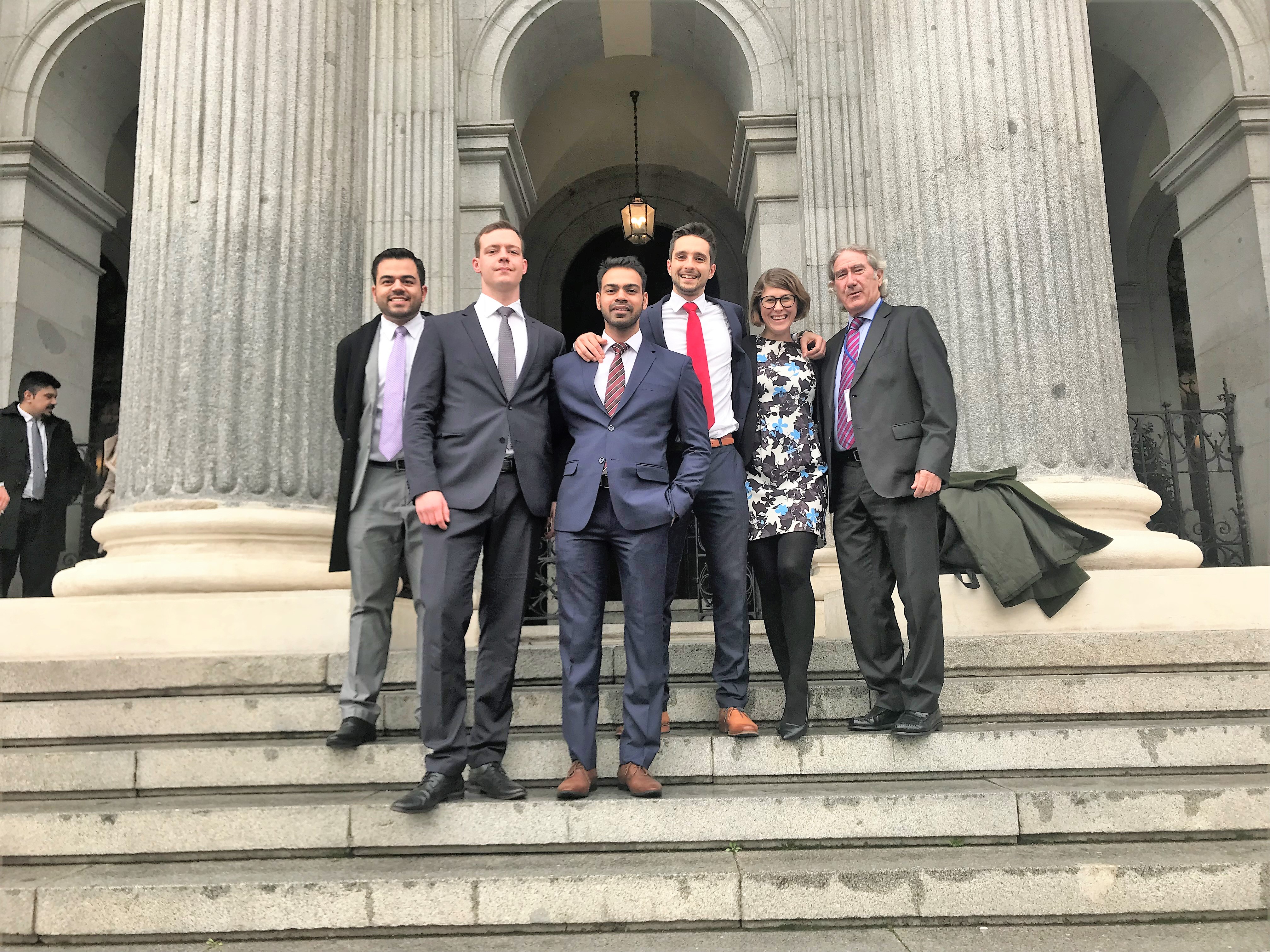 CFA Research Challenge 2018 Top 3 finalists: Gerardo Palacios, Niklas Wronka, Kunal Talwar, Teo Širola and Valentina Matas with International Master in Finance programme director- Mr. Jaume Bonet